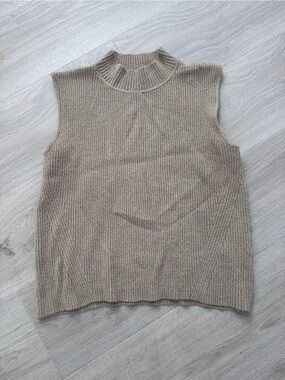 DKNY Sleeveless Turtleneck Knit Vest in Beige